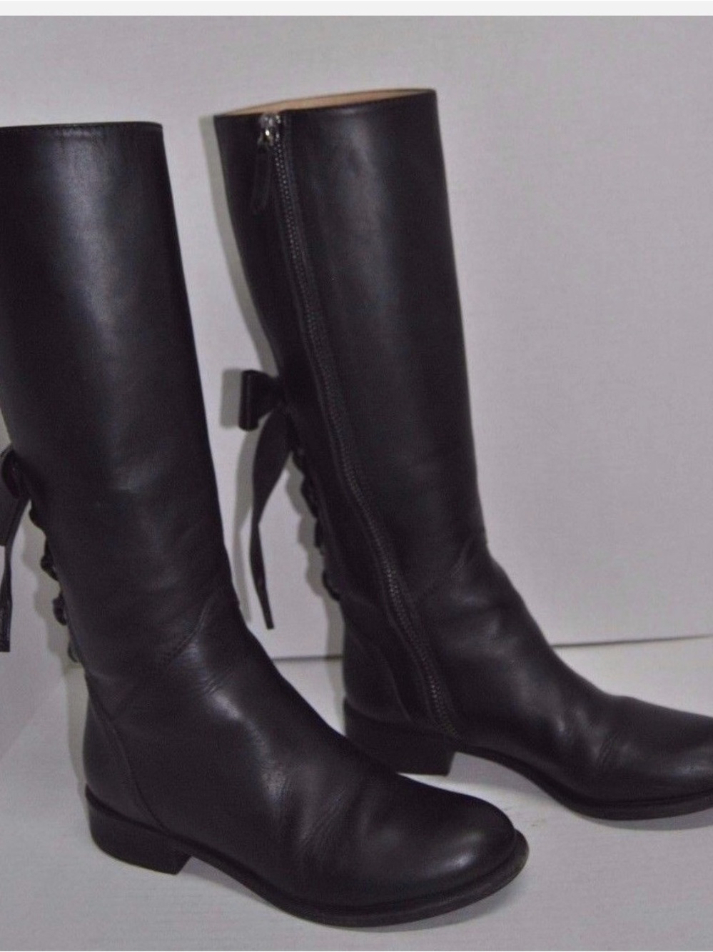 Valentino Black Leather Over-the-Knee Boots with Back Lace Detail